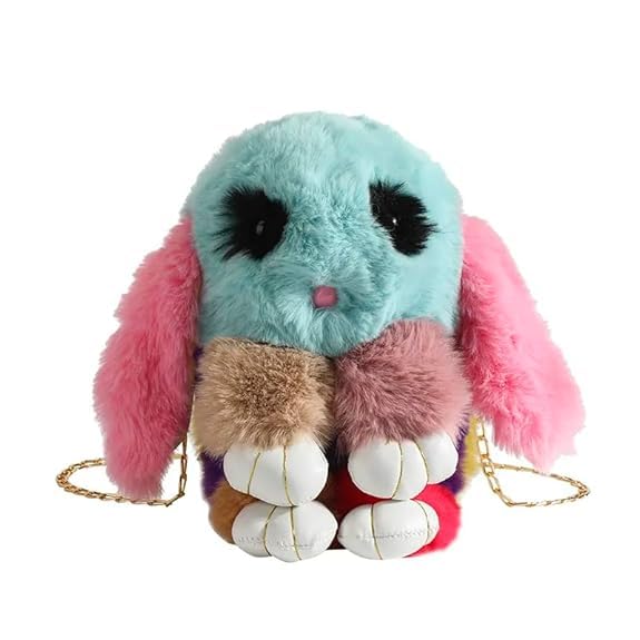 3147 Soft Cute Bunny Sling Bag With Chain And Smooth Zipper For Girls/Fluffy Rabbit Cross body& Hand Bag/Plush Bunny Shoulder Bag Multicolour Pack Of 1 Piece