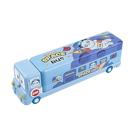 AM0622 School Pencil Box for Girls and Boys Compass box with Wheel Stylish School Bus