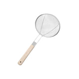 3131 16cm Stainless Steel Strainer Skimmer Deep Fry Jhara with U Shape Wooden Handle