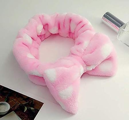 AM1236 Cosmetic Headband Soft Caroset Fleece Hairlace Headband, Bowknot Elastic Hair Band Hairlace Multicolour 1 Piece