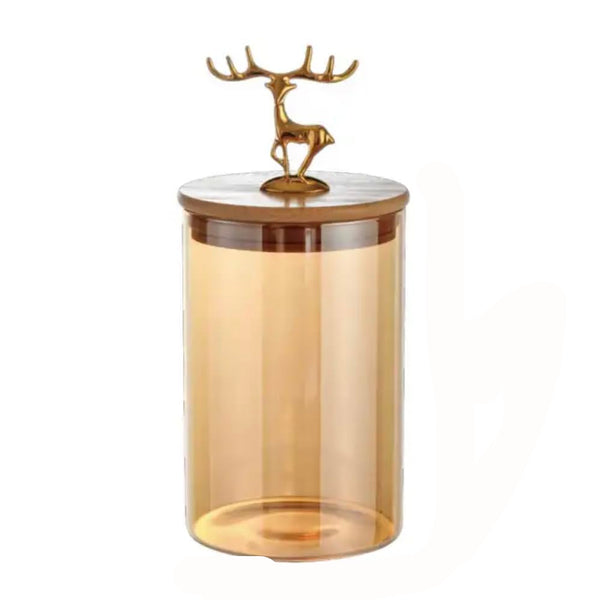 AM3754 Glass 1100ml container glass Jar With Deer top Bamboo Lid 1 Pcs(SMBJ204L1)