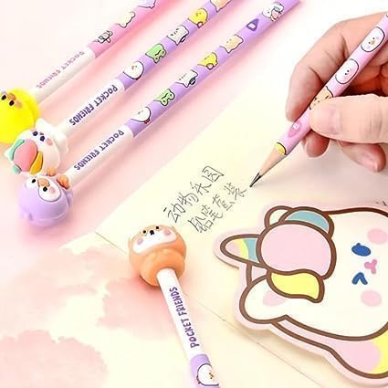 AM2970 Super Cute Cartoon Animals Eraser Pencil Set PS-2315-SC-6 Standard Bright Pencil Set, Pencil 6 Pcs, Eraser 6 Pcs