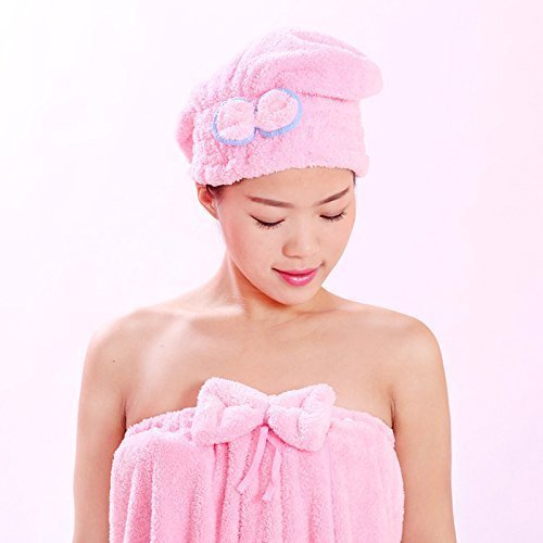 AM2872 Hair Bow Cap Microfiber Hair Towel Cap Fast Coral Velvet Hair Drying Towel Multicolour Pack Of 1