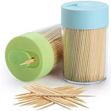 AM2721 Wooden Bamboo Toothpicks 100PCS, Toothpick Dispensers Natural Wood Toothpicks for Teeth Cleaning,, Plastic Toothpick Holder