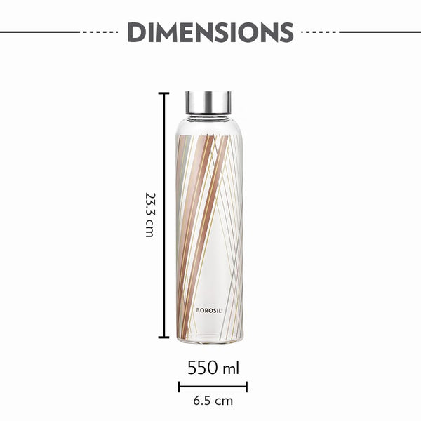 AM5175 Borosil Artisan Series Prism 550 Ml Narrow Mouth Glass Bottle with Metal Lid - Store Water, Lassi, Juice, Smoothies | Dishwasher Safe