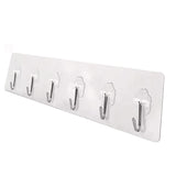 AM2141 Traceless Strip 6 Hooks for Wall Without Drilling for Home Kitchen Bathroom Bedroom Keys Bag Towels - 6 Stainless Steel Hook with plastic Strip