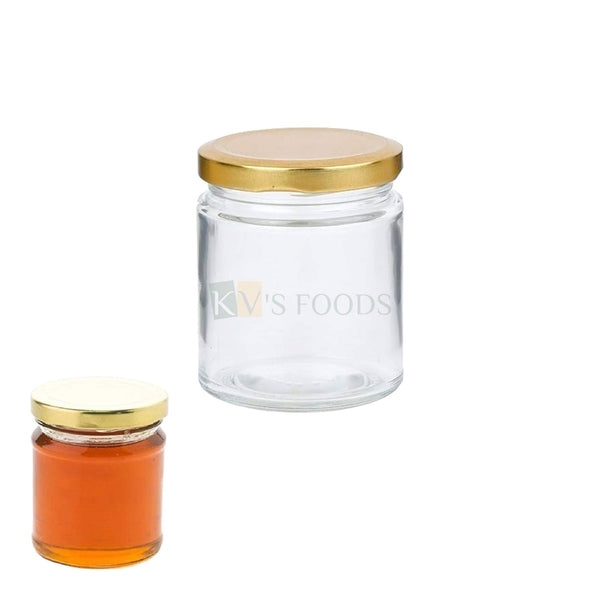 AM3082 Salsa Jar 200ml 8.1X6.7 Glass Jar with Airtight Metal Lid,200ml, Gold Lid 1 Pcs