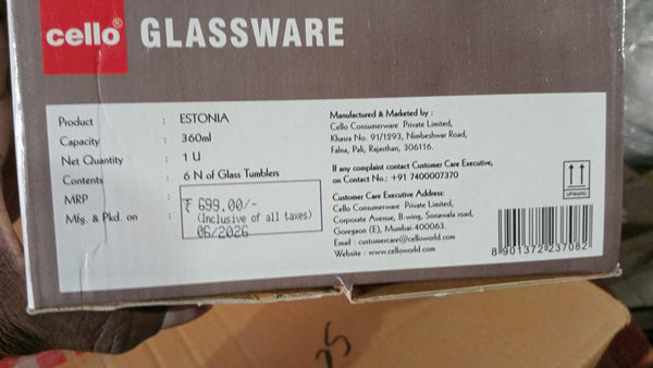 AM5690	Cello Estonia Glass Tumbler - 360ml - 6 pcs set