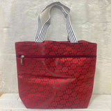 AM6263 Medium Monogram Patterned Zippered Tote Bag with Striped Handles