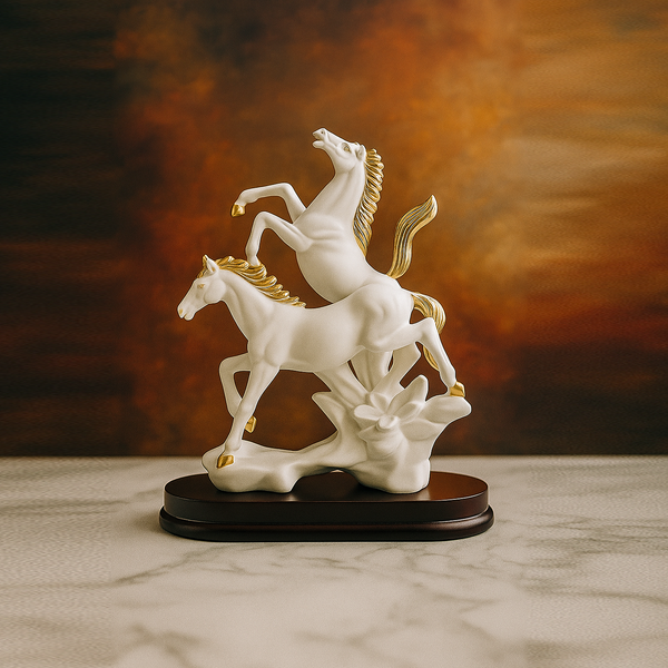AM6135 Small Standing On Mountain Horse Showpiece, Double Horse Showpiece for Home, Table, Office