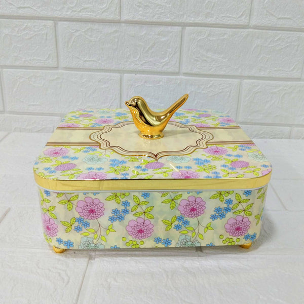 Di0156 Rishabh Clara Vintage 4 Multipurpose Storage Set | Premium Floral Dry Fruit Box with Golden Bird Handle