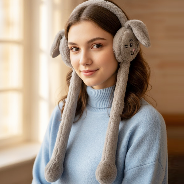 AM6290 LED Light-Up Bunny Plush Earmuffs for Kids – Warm & Fun Winter Ear Covers