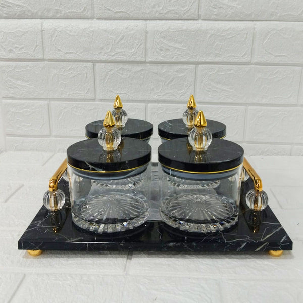 Di0154 Rishabh Super Rubikon Set 4 Multipurpose with Marble Finish Tray Set