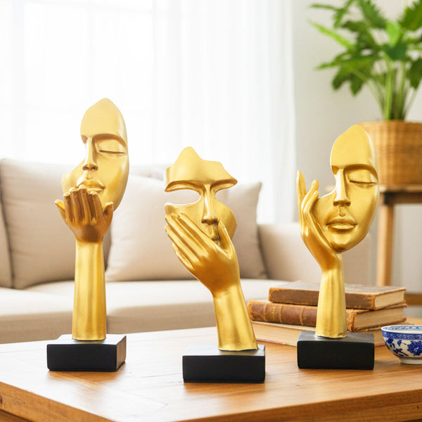 AM6228 Golden Thinker Abstract Face Sculptures (No.1) – Set of 3pcs