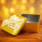 Di0010 Decorative Gold Tin Big Gift Box with Ribbon and "Best Wishes" Tag