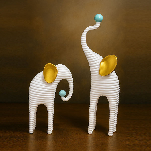 AM5937 Modern White & Gold Elephant Pair Statue