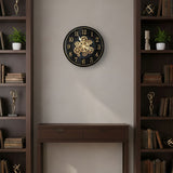 AM6253 Glam Black & Gold Industrial Gear Wall Clock