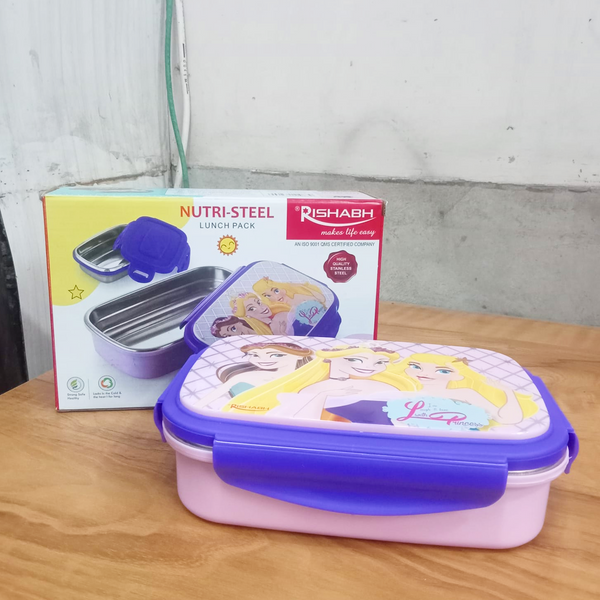 AM5644 Rishabh Big Nutri-Steel Multi-Design Cartoon Printed Tiffin Box with Inner Container & Steel Spoon