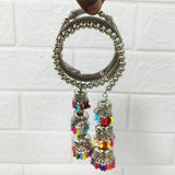 Di0220 Navratri Special Oxidized Silver Bracelet with Colorful Beaded Jhumka Charms