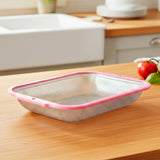 TM0002 Stainless Steel Perforated Strainer Basket with Pink Plastic Rim - Big