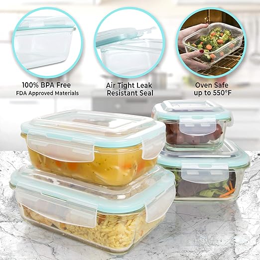 AM3761 Glass Food Storage Containers with Snap Lock Lids 1 Pcs