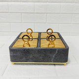 Di0185 Rishabh Velar Vintage 4 Multipurpose Container Set – Premium Marble Finish Base with Golden Lid & Ring Handle