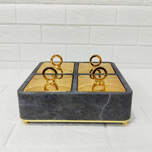 Di0185 Rishabh Velar Vintage 4 Multipurpose Container Set – Premium Marble Finish Base with Golden Lid & Ring Handle
