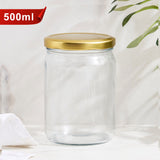 AM6211 Salsa Glass Jar 500ml - Golden Metal Cap Airtight Lid Transparent Jar 1 Pcs