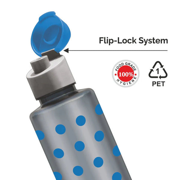 AM3655 Flair Plastic Polka Pet Fliptop Cap Water Bottles Set Of 4 Pcs