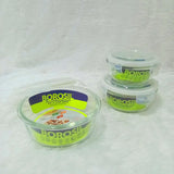 AM6182 Borosil Klip n Store Round Glass Container Set of 3pc (400ml+620ml+950ml)