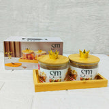 AM6272 SM 2pc Glass Jars with Crown Lids & Serving Tray Set