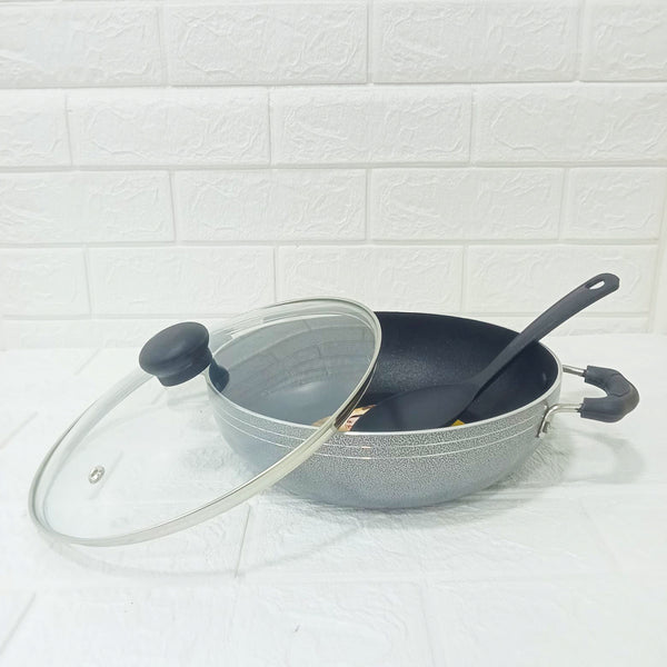 AM6153 Sunmate Deep Kadai with Glass Lid (2.5ltr)– Hammertone Series (Non-Stick Cookware)