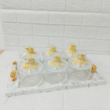 Di0152 Rishabh Super Rado Multipurpose 6 Jar Set with Marble-Look Tray & Golden Handles
