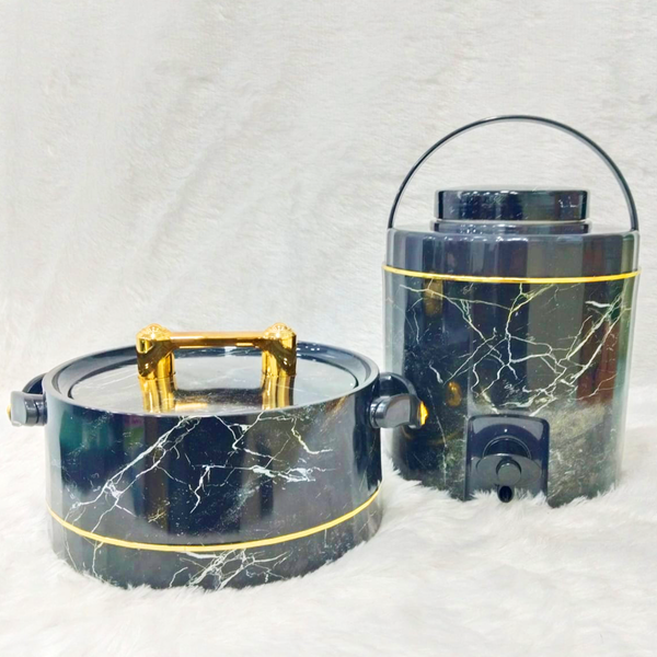 Di0376 Rishabh Tissot Set 2 - Premium Black Marble Finish Water Jug & Hot Pot Combo