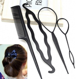 AM6376 Black Set of 4 Unique Hair Styling Tool Kit for Women & Girls