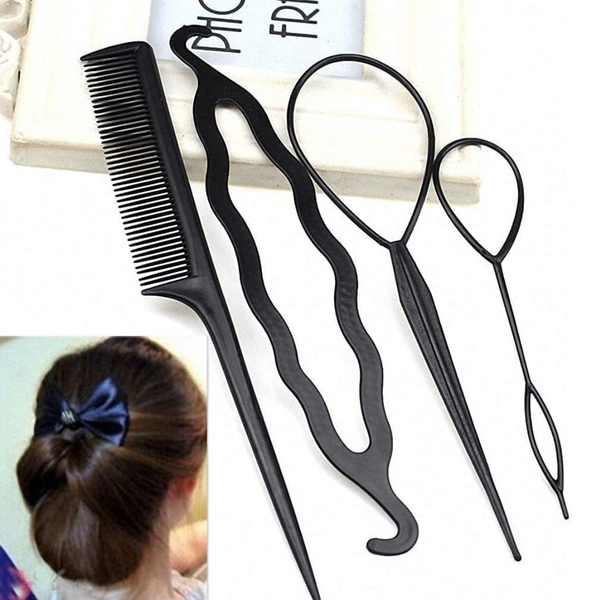 AM6376 Black Set of 4 Unique Hair Styling Tool Kit for Women & Girls