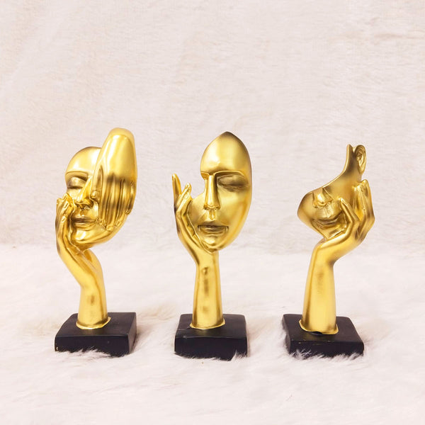 AM6232 Golden Thinker Abstract Face Sculptures (No.3) – Set of 3pcs