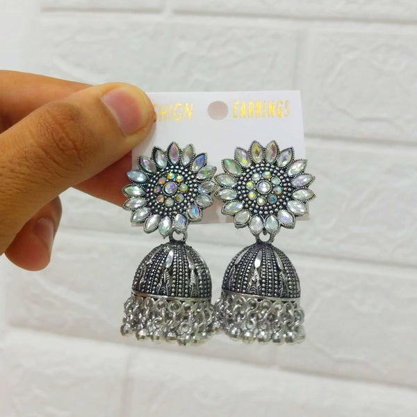 Di0303 Multidesign Charm Oxidized Silver Jhumka Earrings