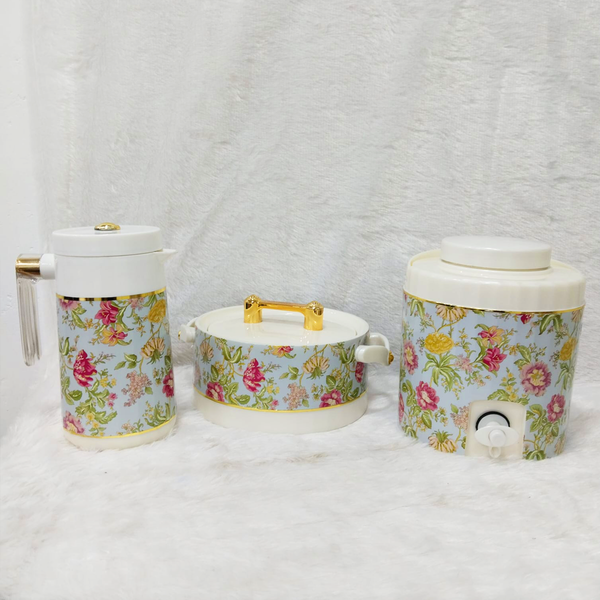 Di0377 Sukhoi Flora Print 3-Piece Insulated Kitchenware Gift Set — Water Jug, Hot Pot & Flask