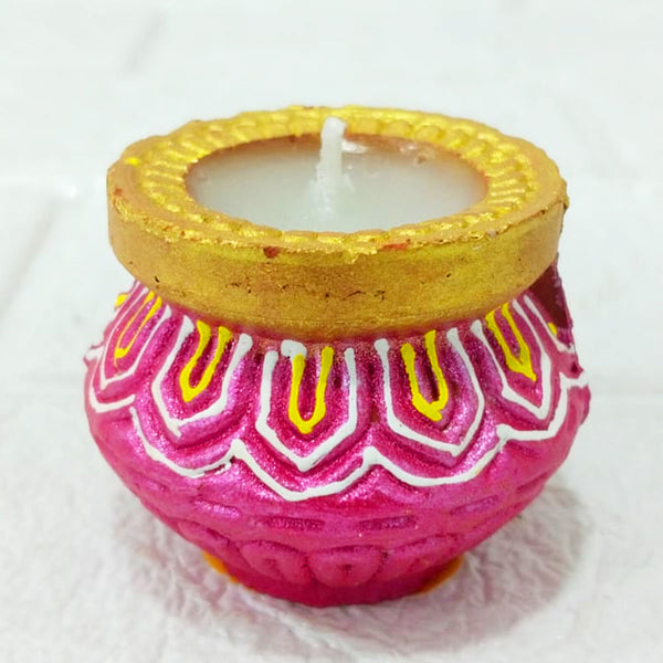Di0384 Handcrafted Diwali Matka Style Wax Diyas – Multidesign Colorful