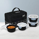 AM6191 Borosil Kube Black Universal Glass Lunchbox, 320ml x 2 + 240ml x 2