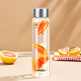 AM6163 Borosil Crysto Slim Glass Bottle with Sliver SS Lid - 1 Ltr