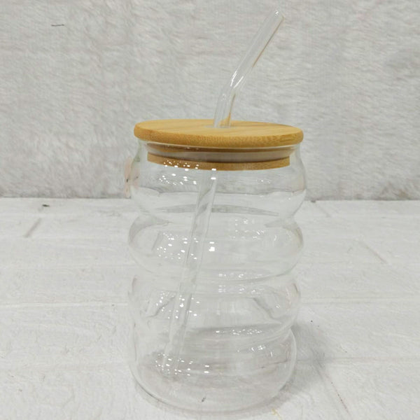 AM6279 Stylish High Borosilicate Glass Honey Jar with Wooden Dipper and Lid (550 ml) – 1 Pc