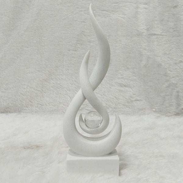 AM6248 White Abstract Flame Sculpture with Clear Crystal Sphere