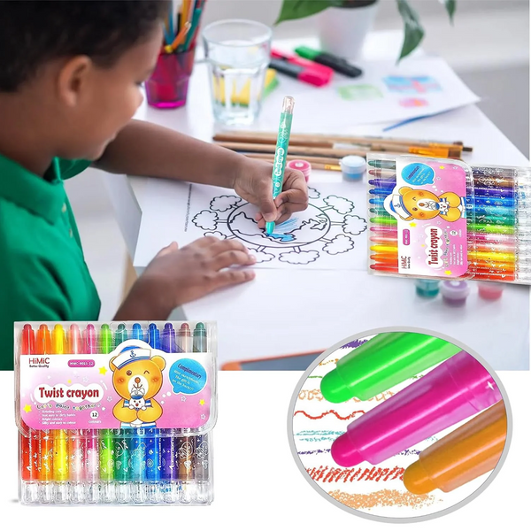 AM6309 Twist Crayons with Mini Sketchbook for Kids - 12 Colour