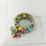 Di0215 Little Girl's Oxidized Silver Bracelet with Multicolor Beads & Jhumki Charms