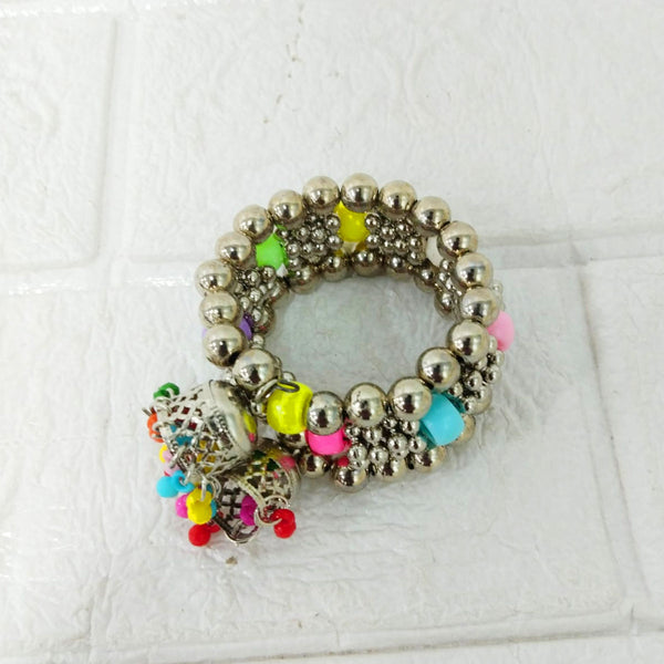 Di0215 Little Girl's Oxidized Silver Bracelet with Multicolor Beads & Jhumki Charms