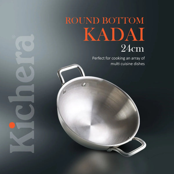 AM3423 Afinito Triply Stainless Steel Kadai with Lid 24cm