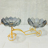 AM6273 Elegant Twin Glass Bowl with Golden Tricycle Stand – Decorative Serving Set