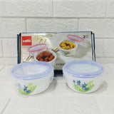 Di0239 Cello Small Marbelow Storage Bowl Set - 2-Piece White Glass Bowls with Floral Print & Airtight Lids